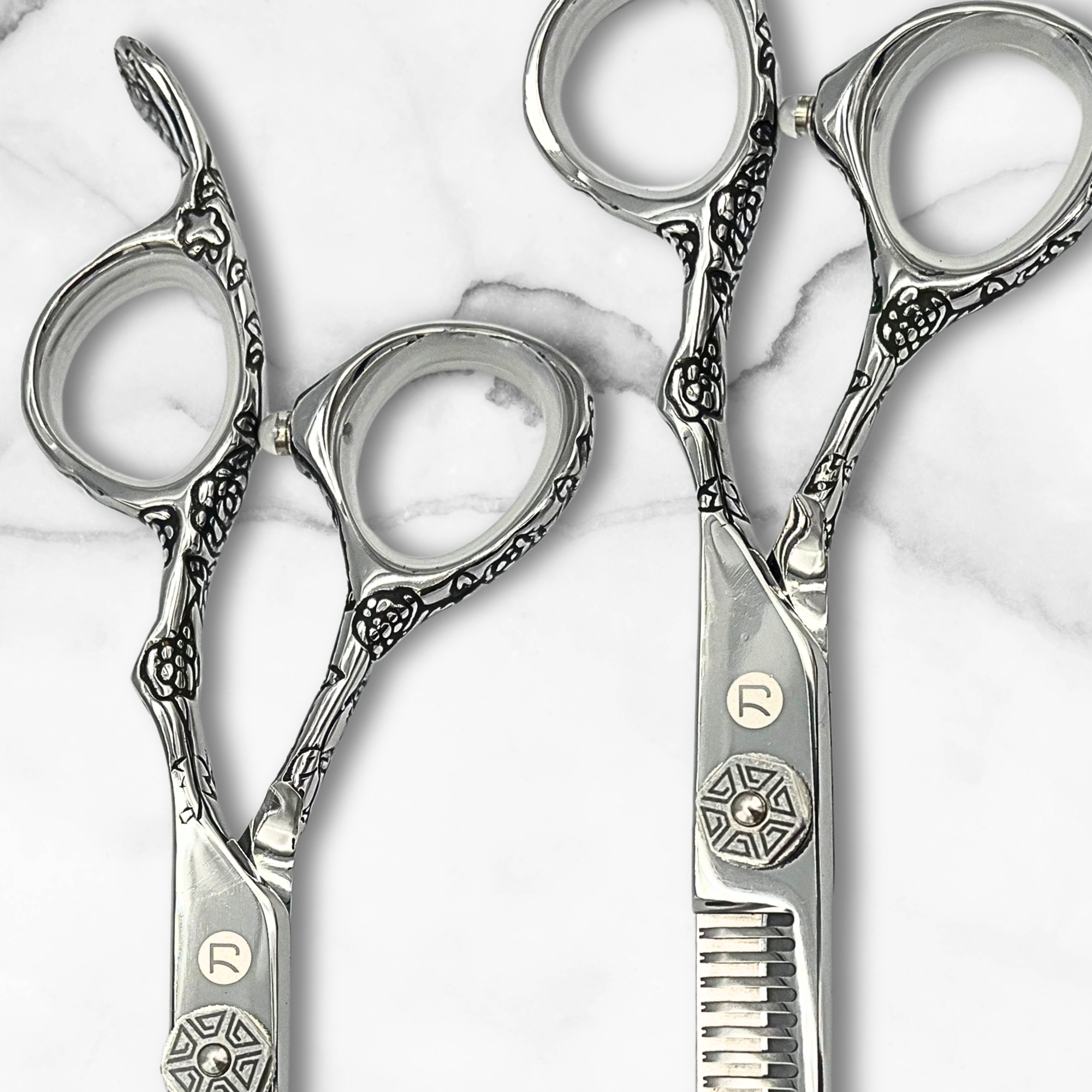 Saki Shears Kohana Engraved Steel Hair Shears Set (Hair Cutting and Thinning Shears)