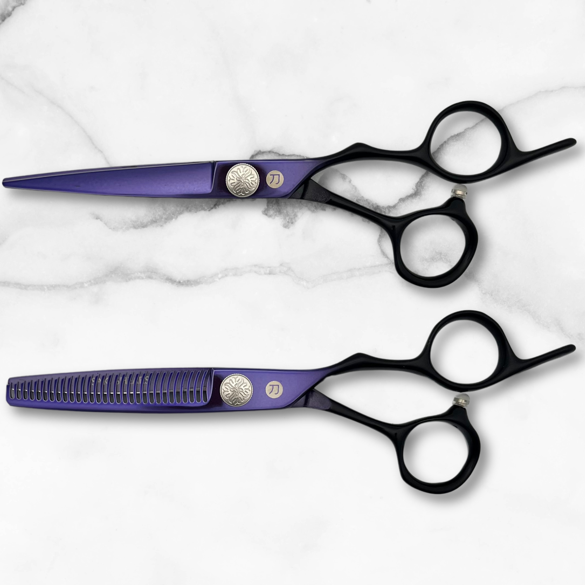 Purple Saki Nebula Hairdressing Shears Set (Hair Cutting and Thinning Shears)