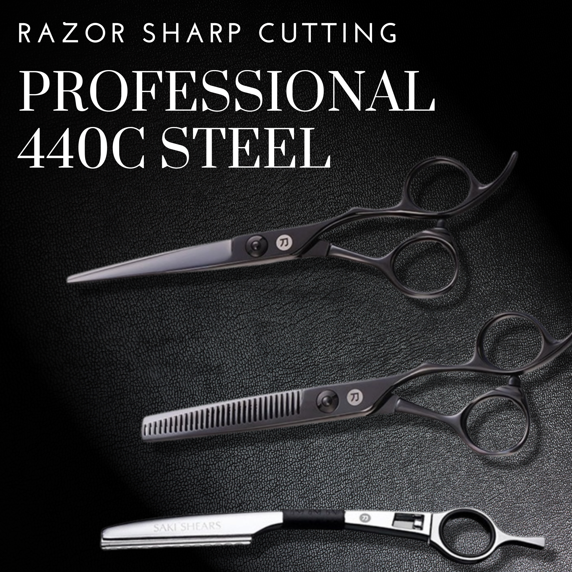 Saki Katana professional hair cutting and thinning shears set in black Japanese steel