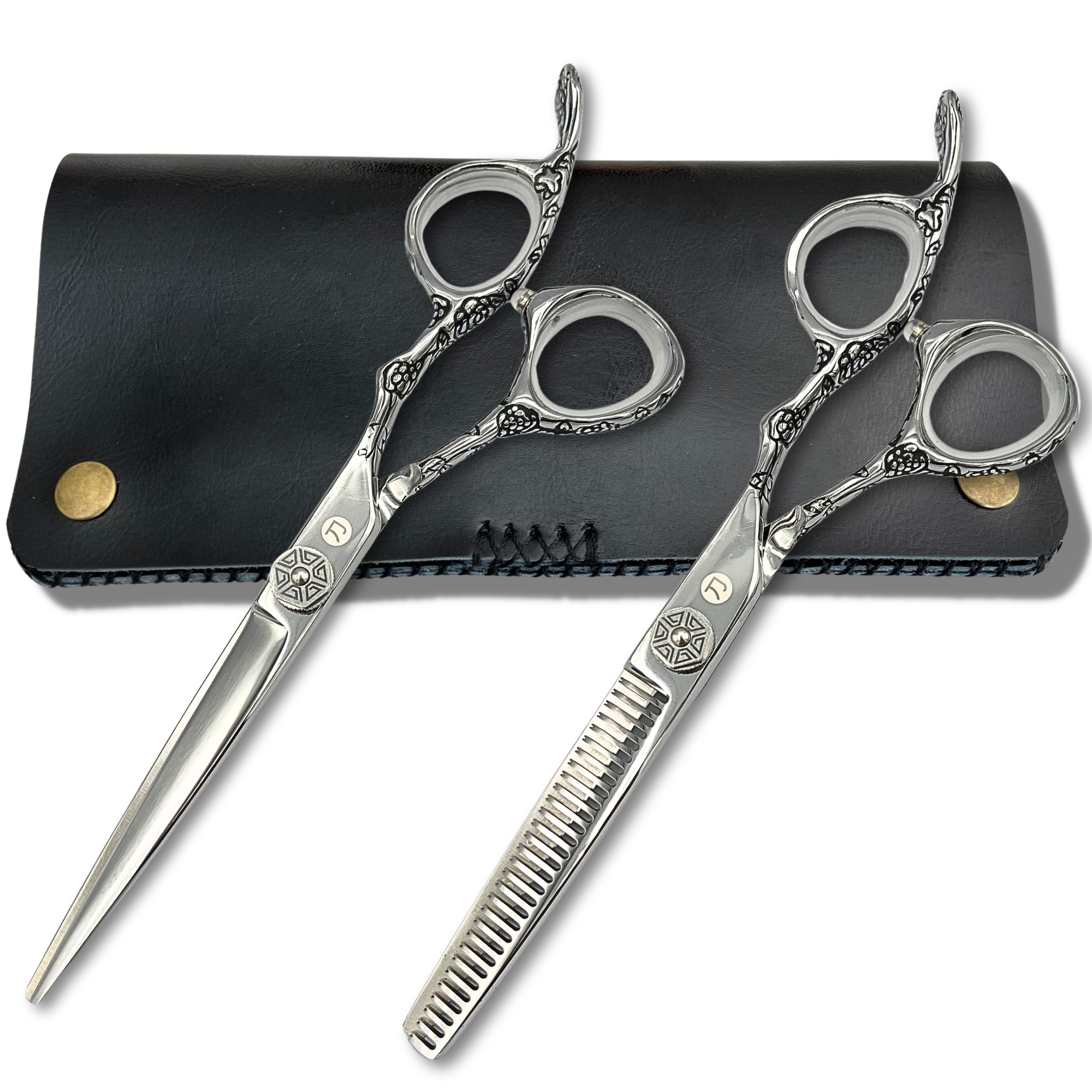 Saki Shears Kohana Engraved Steel Hair Shears Set (Hair Cutting and Thinning Shears) - Open Box