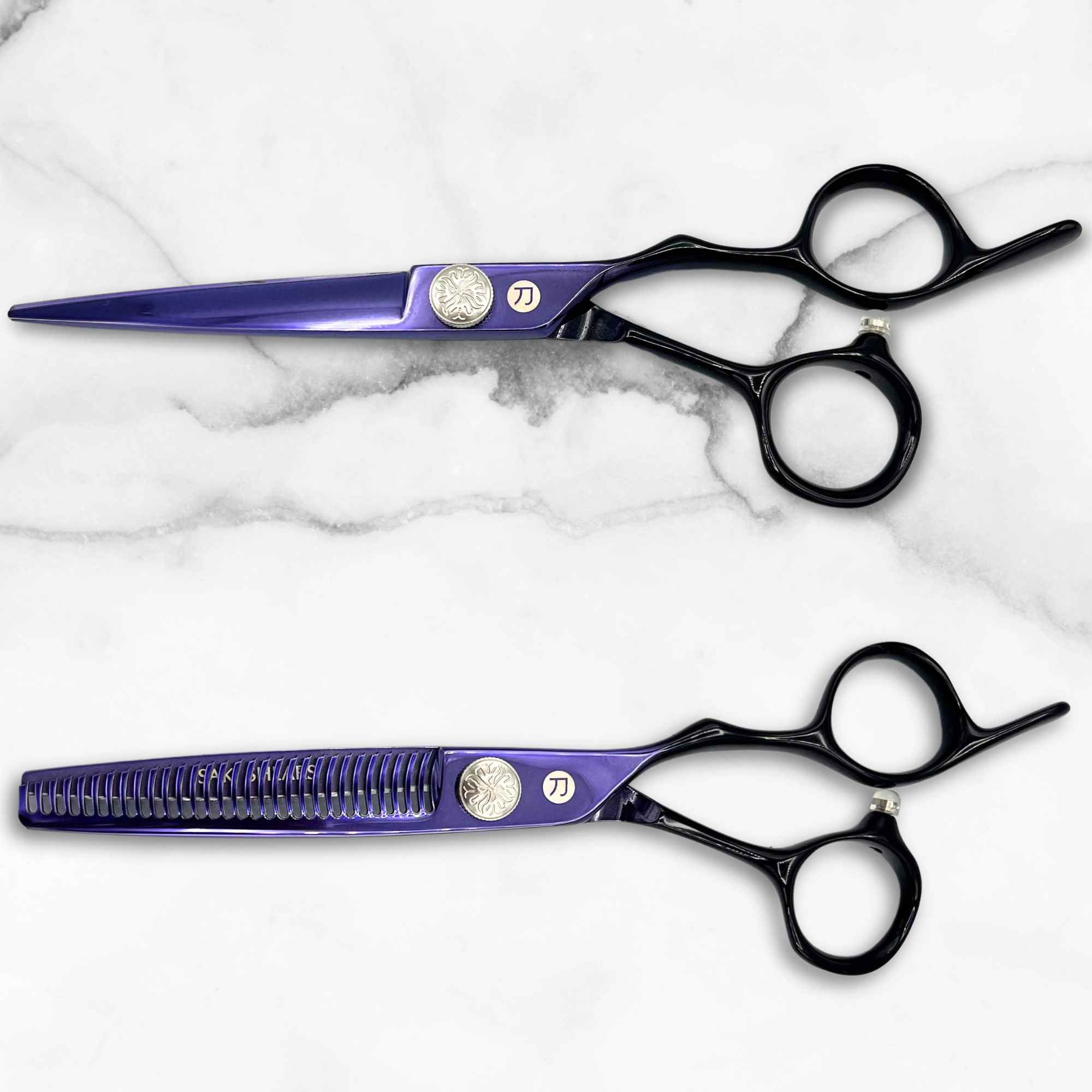 Purple Saki Nebula Hairdressing Shears Set (Hair Cutting and Thinning Shears)