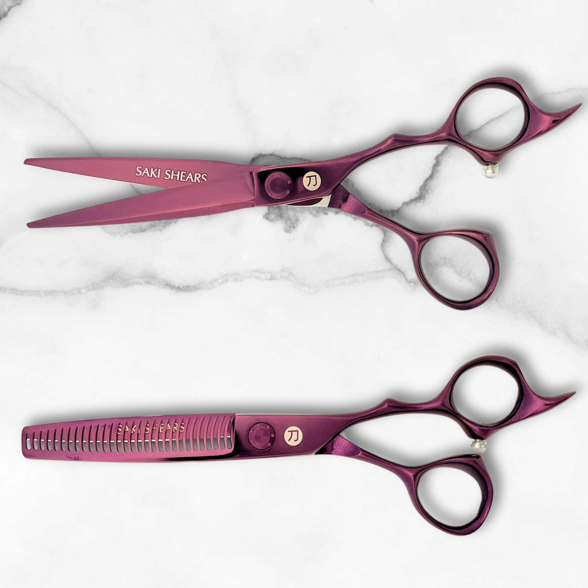 Saki Velora Wine Colored Hair Shears Set (Hair Cutting and Thinning Shears)